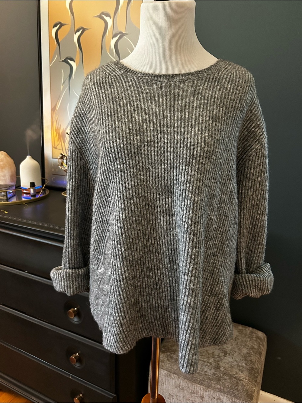 LOFT Gray Ribbed Knit Sweater